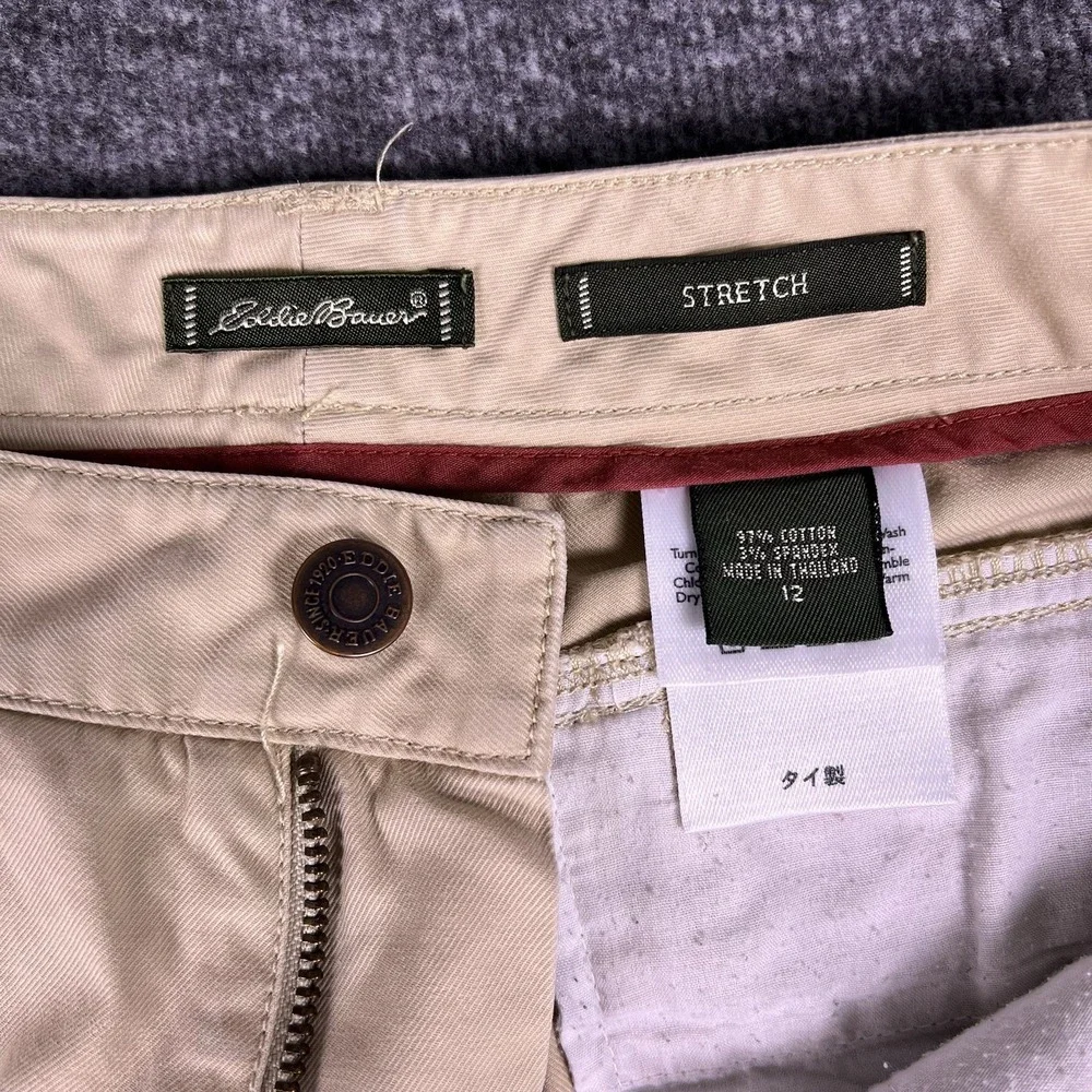Eddie Bauer Chino Pants Womens 12 Tan Stretch Casual Mid Rise Straight Leg 32x30